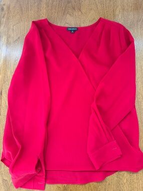 Tahari Red V-Neck Surplice Blouse